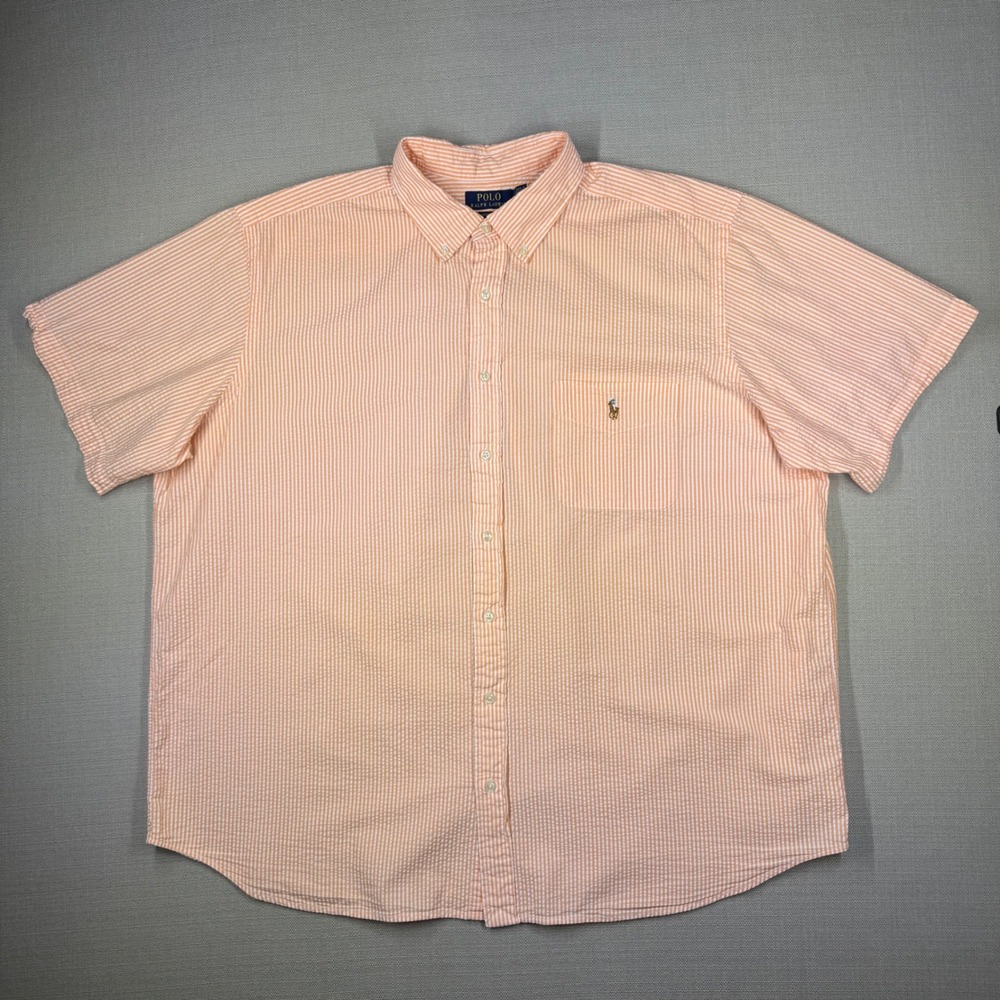 Polo Ralph Lauren Mens RL Untucked Fit Seersucker Shirt Peach Stripe Size 2XB